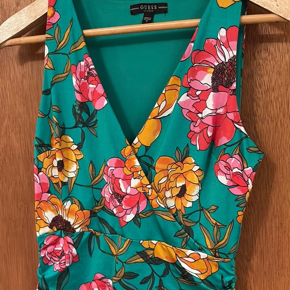 Guess Green / Blue Floral Ruched Wrap Mini Sundress - Picture 7 of 9